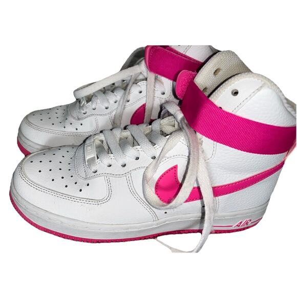 Nike Air Force 1 AF‎ White Fuchsia Pink High Top Shoes Womans Sz 7 334031-110 - Picture 2 of 13